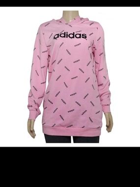 adidas Pink All-Over Logo Hooded Sweatshirt tunic dress
